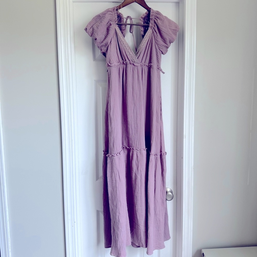 Listicle Lavender Purple Ruched Ruffled Maxi Sundress Size Small NWT